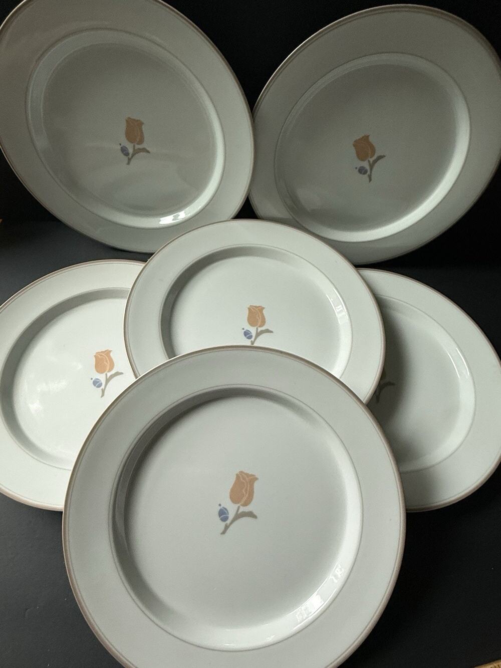 Dansk Trivoli Plate La Tulipe Taupe Tulip 10” Dinner Plate Set (6) Cottagecore